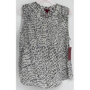 212 Collection Womens Sleeveless Blouse Black White Geometric Print Sz XL NEW